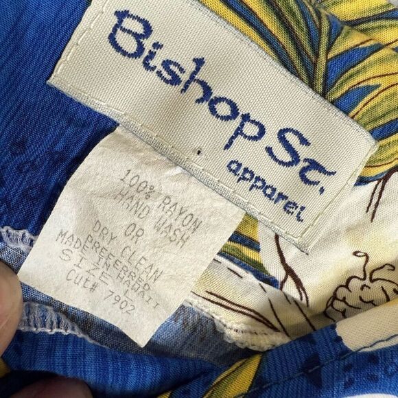 Bishop St Apparel Womens Large Hawaiian Print Mini Dress Blue Green Palm Trees - Picture 3 of 6